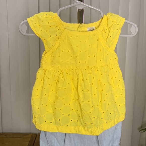 Carter's Girls 12 months 1 Piece Outfit Romper Yellow Eyelet Summer NWOT - Picture 2 of 5